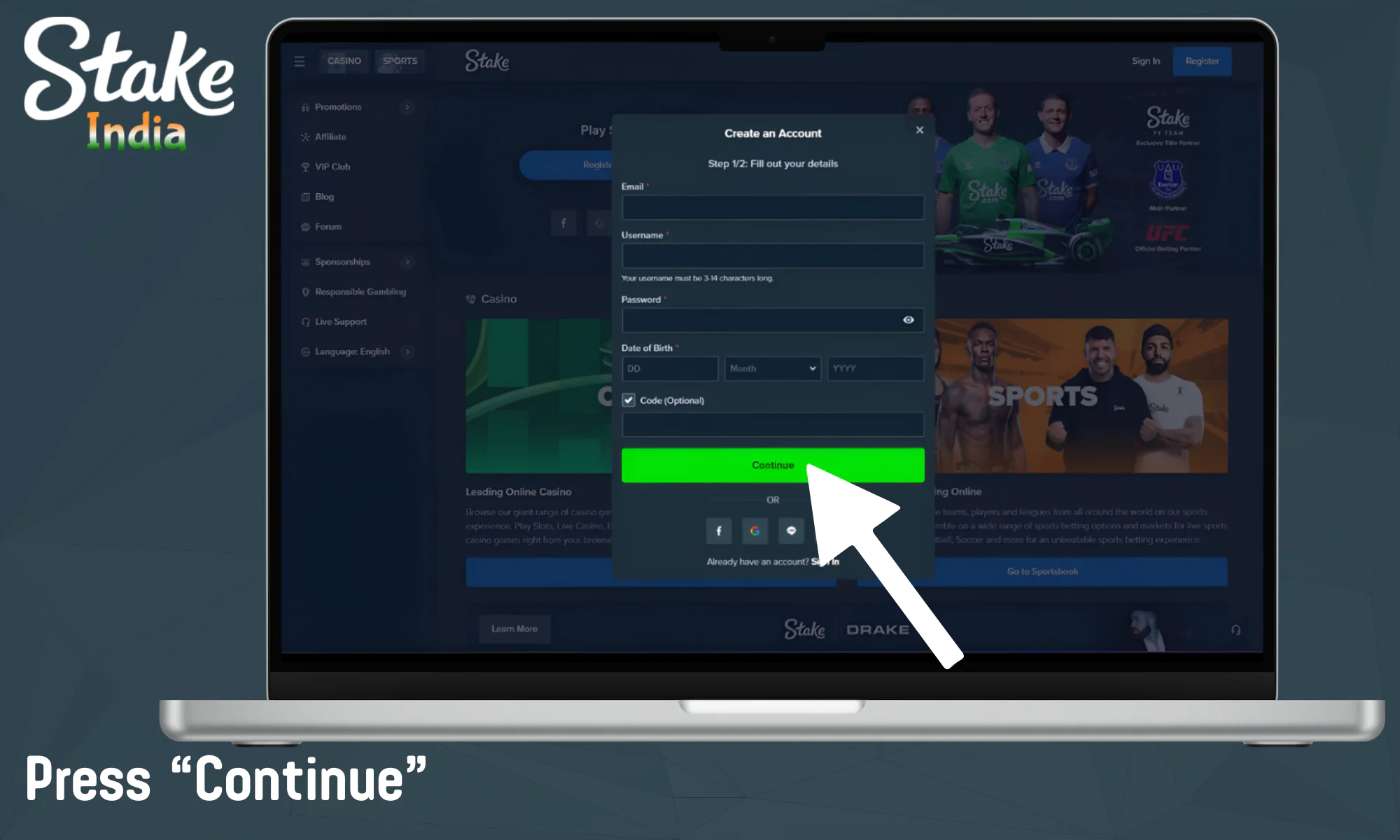 Proceed to the next form by clicking “Continue”
